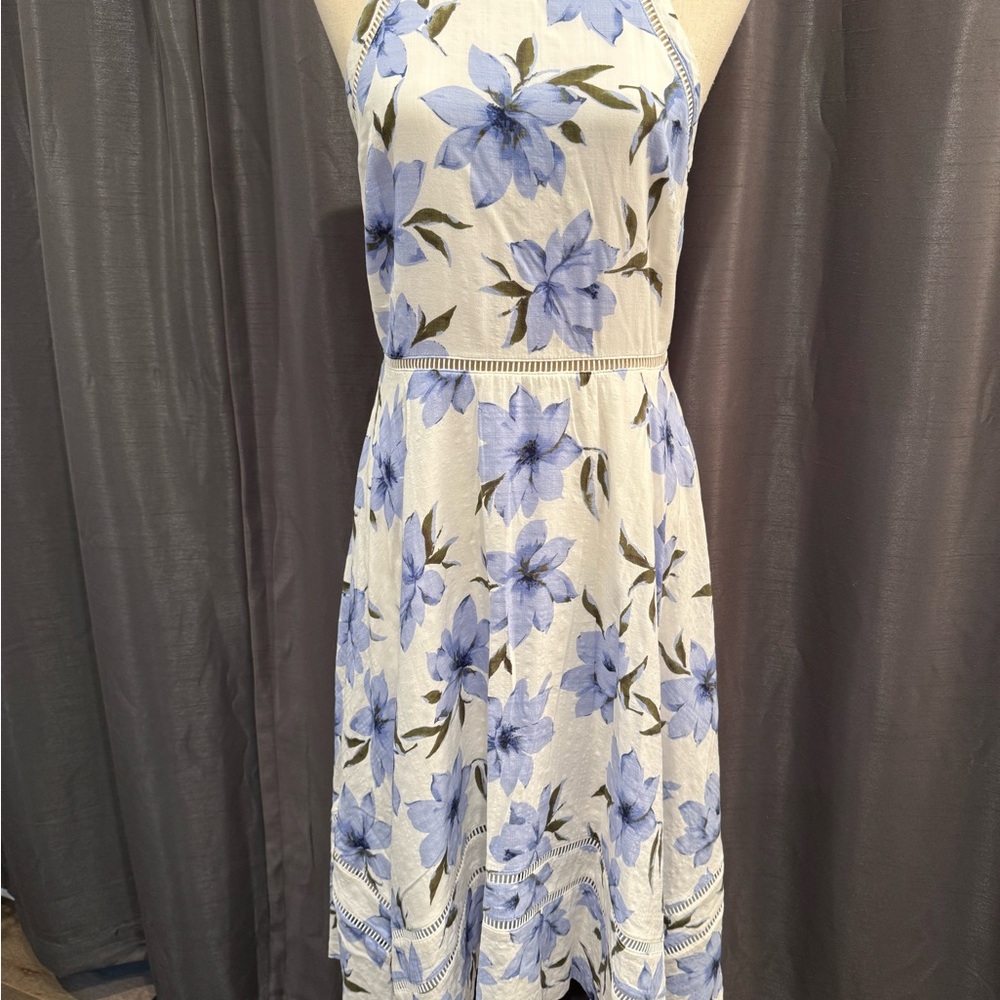 Lulu's Floral Elegance Blue and White Midi Dress